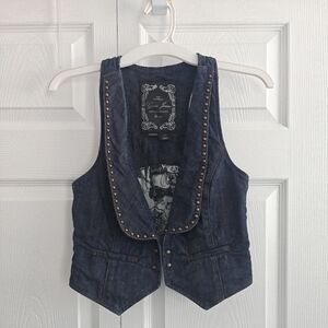 Guess Jeans Dark Blue Denim Crop Top with Embroidered Logo